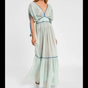 Pitusa Clara Cotton Empire Waist Pom Pom Tiered Maxi Dress Romantic Wanderlust P